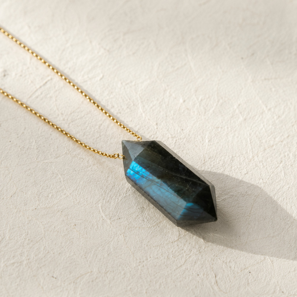 Natural Labradorite Crystal Point Necklace | 18K Gold Plated Copper | Magic