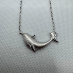 Whale Pendant Necklace Ocean Lover Gift Silver Tone Marine Jewelry