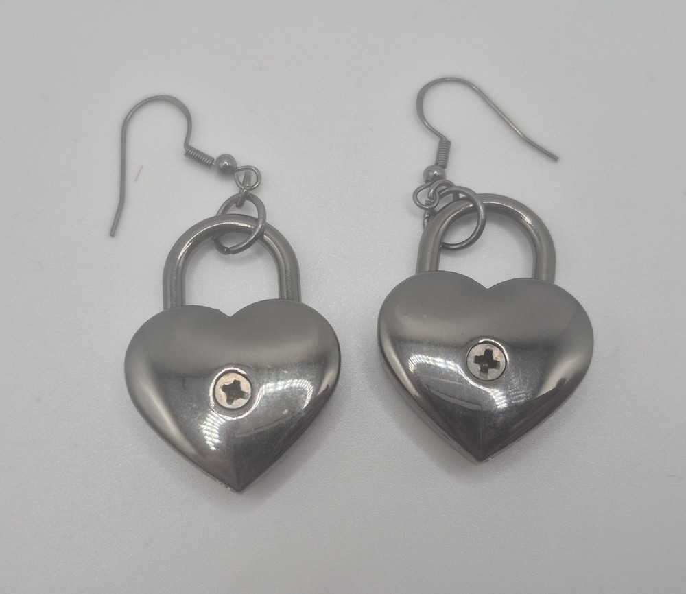 Real Heart Padlock Earrings