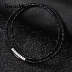 4MM 16″-30″ Black Braided Leather Rope Necklace Choker Stainless Steel Push Lock