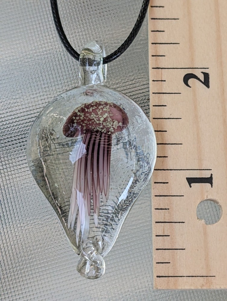 Clear Glass Purple 3D Jellyfish Pendant 2.0″ Necklace 18″ Sea Ocean Beach X40