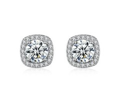 1.0 ct Moissanite Square Halo Stud Earrings | S925 | GRA Certificate & Warranty