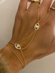Evil Eye Hand Chain Bracelet In 1.20Ct Simulated Diamond 14k Yellow Gold Plated