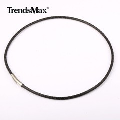 4MM 16″-30″ Black Braided Leather Rope Necklace Choker Stainless Steel Push Lock