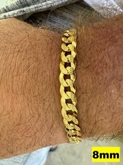 Real 14k Gold Plated Solid 925 Silver Diamond Cut Flat Cuban Bracelet 4-8mm
