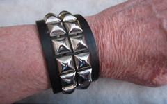 3 Leather Wrap Bracelets SilverTone Studs Snap Clasp Black Brown Tan 7.5-9″ Adj.