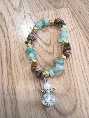 Gemstone Chip Stretch Beaded Bracelet Handmade Women’s Jewelry Angel Charm