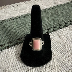 Begay 925 Sterling Silver Pink Conch Rectangle Stone Band Ring Signed Size 8.5