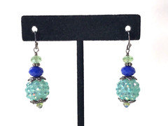 Sterling Silver Green Blue Bead Dazzle Dangle Pierced Earrings 925 Stamped