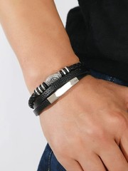 2PC Men’s Leather Bracelet Multilayer Braided Rope Charm Jewelry 21CM