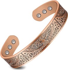 Pure Solid Copper Magnetic Cuff Bracelet & 2 Rings Set Tree Of Life