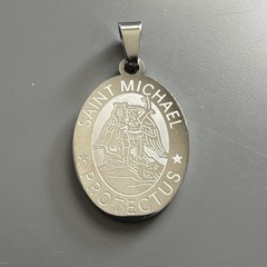 Saint Michael “Protect Us” Pendant Silver Tone Stainless Steel 24” Chain Unisex