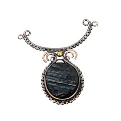Copper Black Tourmaline Rough Gemstone Chain Anniversary Wire Wrapped Necklace