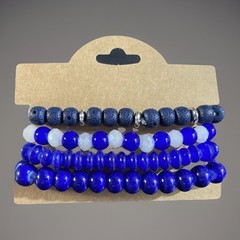 4 Set Asst Blue Beads Stretch Stacking Bracelet~Anchor~Elephant~Butterfly Charms