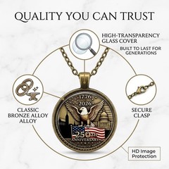 250th Anniversary 1776-2026 Bald Eagle American Flag Pendant Necklace Gift