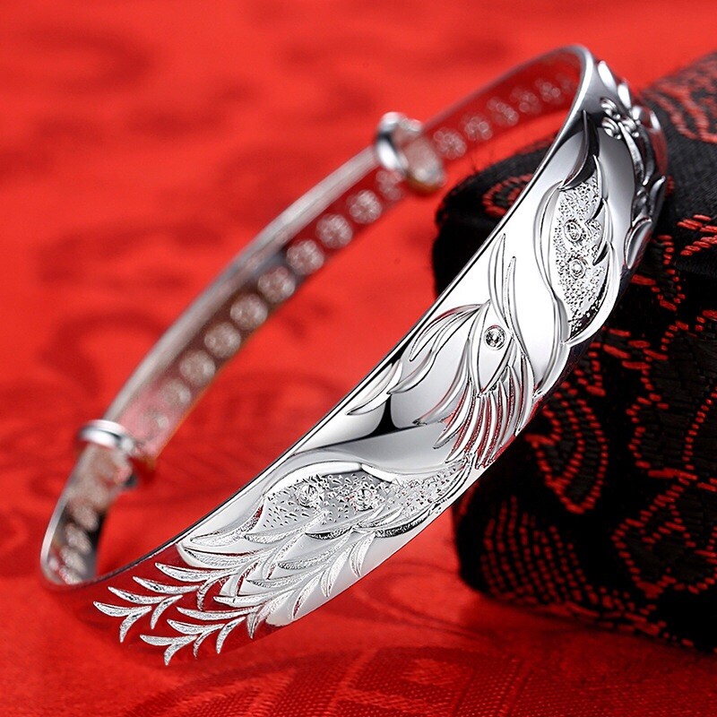 Vintage Handmade 925 Sterling Silver Phoenix Bracelet Hand Bangle