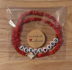 Handmade Beaded Charm Bracelets “JESUS LOVES YOU”and Cross Bracelet 18cm