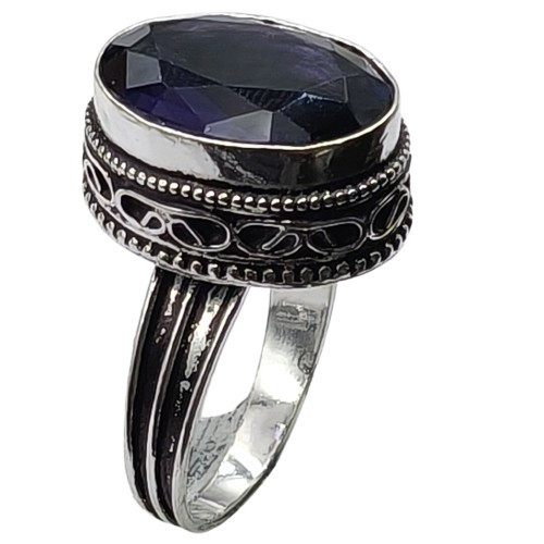 Purple Amethyst Hydro Gemstone Silver Plated Ring US Size-8.5 A 1339