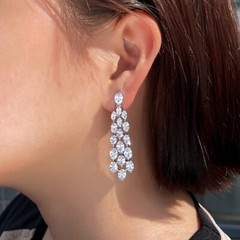 Clip On Long Chandelier Drop Earrings Silver Plated Cubic Zircon Wedding Jewelry