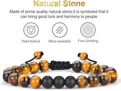 2pc Beaded Bracelets Set Tiger Eye Matte Agate Lava Rock Bracelets for Men USA