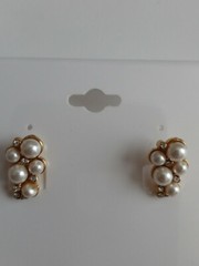 White and Gold Cluster Stud Earrings with Secure Lock Back