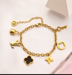 Gold Tone Stainless Steel Adjustable Charm Chain Bracelet Lobster Clasp