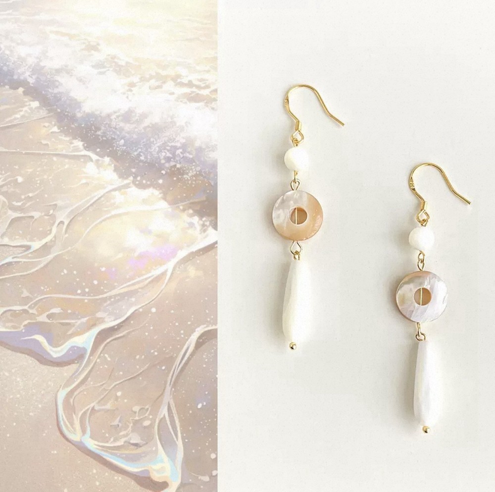 Handcrafted Natural Shell Drop Earrings 925 Sterling Silver Hooks Light Jewelry