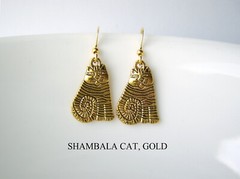 Laurel Burch Yellow Gold Shambala Cat Kitten Earrings