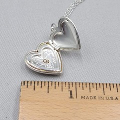 Silver tone Heart Locket Pendant Necklace Purple Stone 16″