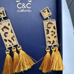 C & C California Leopard Cheeta Print Drop Dangle Post Earrings With Tassels