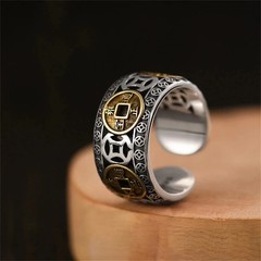 Silver Feng Shui Pixiu Adjustable Ring MANI Mantra Protection Wealth Ring USA