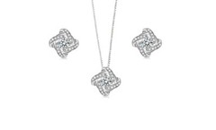 Women’s 18k White Gold Plated Love Knot Pendant Necklace & Earrings Jewelry Set