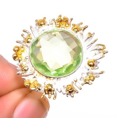 Green Amethyst 925 Silver Plated Two Tone Ring s.8 R1158-33