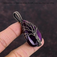 Pear Pink Fire Labradorite Gemstone Tree Of Life And Wire Wrapped Pendant Copper