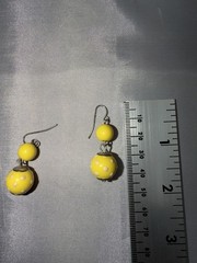 Yellow Beaded & White Teardrop Dangle Plastic Earrings Set, Hook Closure