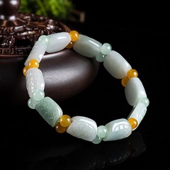 Certified 1PCS Natural Grade A Jade Jadeite Colorful Pattern Beaded Bracelet