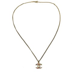 Chanel CC Chain Pendant Necklace Gold Rhinestone 04A NQ09614
