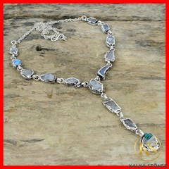 Copper Rainbow Moonstone Rough Stone Chain Handcrafted Bezel Necklace Jewelry