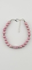 Pink Round Beaded Cable Chain Bracelet Less Than 8in Adjustable Lobster Silver