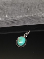 Oval Turquoise Pendant 925 Sterling Silver Small Turquoise Charm 9.5mm (17mm)