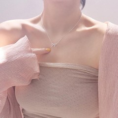 Silver bowknot pendant necklace, delicate unique design fashion jewelry gift