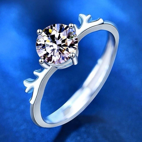 GRA Moissanite Ring 18K White Gold Plated 1.0CTW VVS1 Adjustable Round Certified