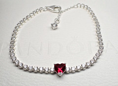 Authentic Pandora #590041C02-20cm Red Sparkling Heart Tennis Bracelet