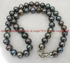 Natural 8-9mm Genuine Freshwater Black Pearl Necklace 20″