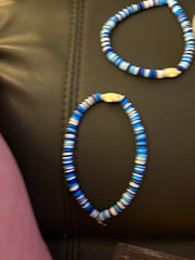 Blue & White Beaded Stretch Bracelets, Round Beads Ball 2 available