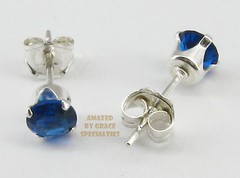 4mm ROUND CZ Sapphire Blue Stud Post Earrings in 925 Sterling Silver – NEW!