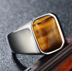 Men Boys Tiger Eye Stone Ring Stainless Steel Band Wedding Pinky Thumb Gift Dad