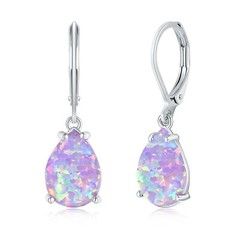 Gemstone Purple Fire Opal Hoop Silver Earrings 925 Silver Women Jewelry