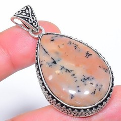 Natural Honey Dendrite Gemstone 925 Silver Plated Jewelry Pendant 2.0″ S1913