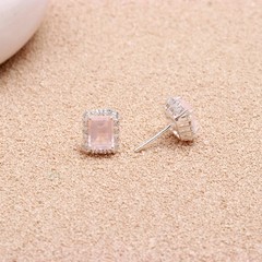 Natural Rose Quartz Octagon Stud Earrings 925 Sterling Silver Moissanite Jewelry